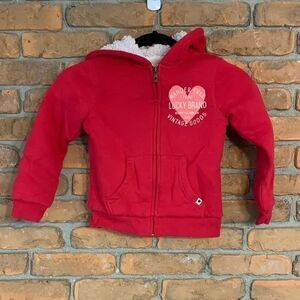 Lucky Brand Hoodie Girls XS 5/6 Pink Sherpa Lined Zip‎ Up Sweatshirt Warm Winter
